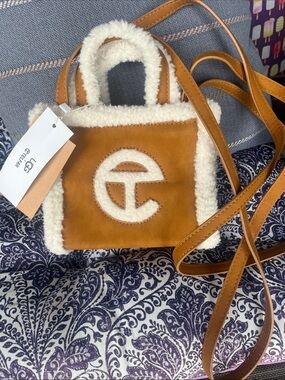 UGG Chestnut Shearling-Trim Mini Tote Crossbody